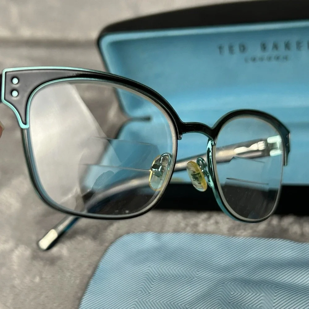 Ted Baker Brow Line Glasses Frames Only B237 Black W Blue 49-16 130mm With Case